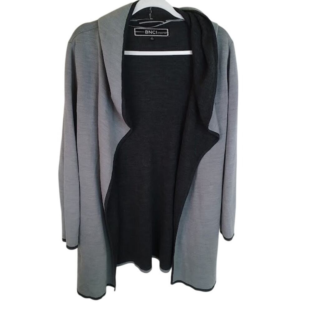BNCI Blanc Noir Hooded Open Front‎ Cardigan Gray Black Women's M
